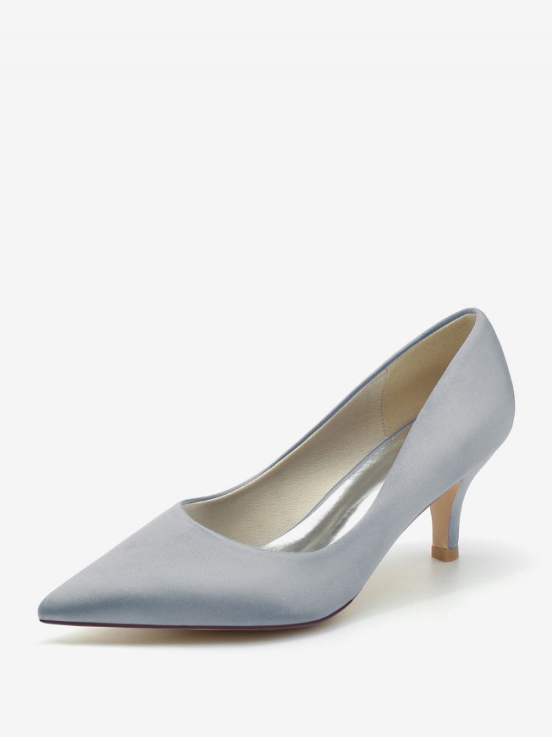 Hochzeitsschuhe Für Damen Brautpumps Aus Seide Und Satin Mit Spitzer Zehenpartie - Silber