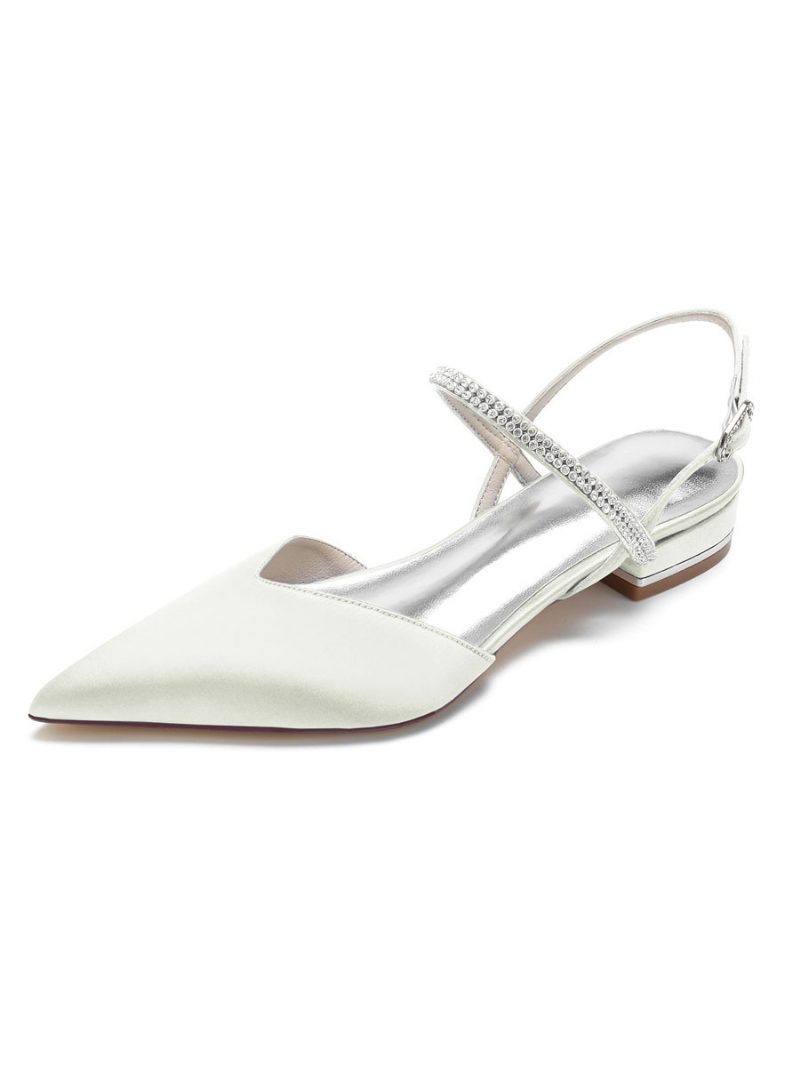 Mary Jane Slingback-brautschuhe Mit Strasssteinen Für Damen Aus Satin - Elfenbein