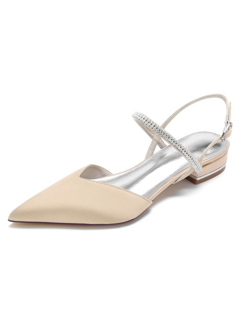 Mary Jane Slingback-brautschuhe Mit Strasssteinen Für Damen Aus Satin - Champagner