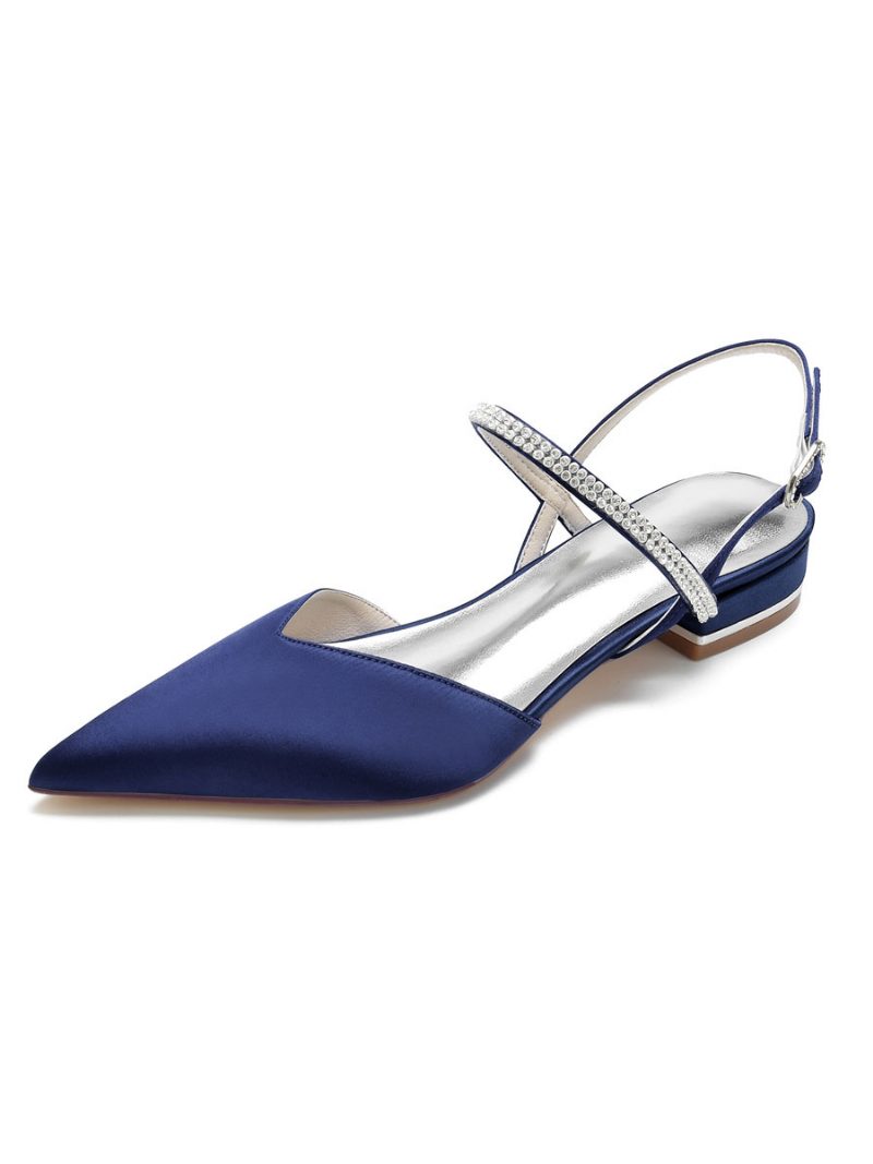 Mary Jane Slingback-brautschuhe Mit Strasssteinen Für Damen Aus Satin - Tiefblau