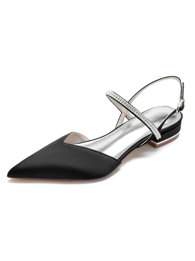 Mary Jane Slingback-brautschuhe Mit Strasssteinen Für Damen Aus Satin - Schwarz