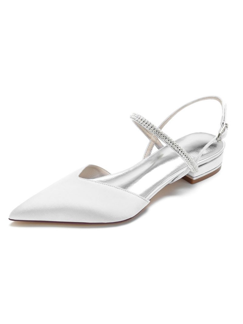 Mary Jane Slingback-brautschuhe Mit Strasssteinen Für Damen Aus Satin - Weiß