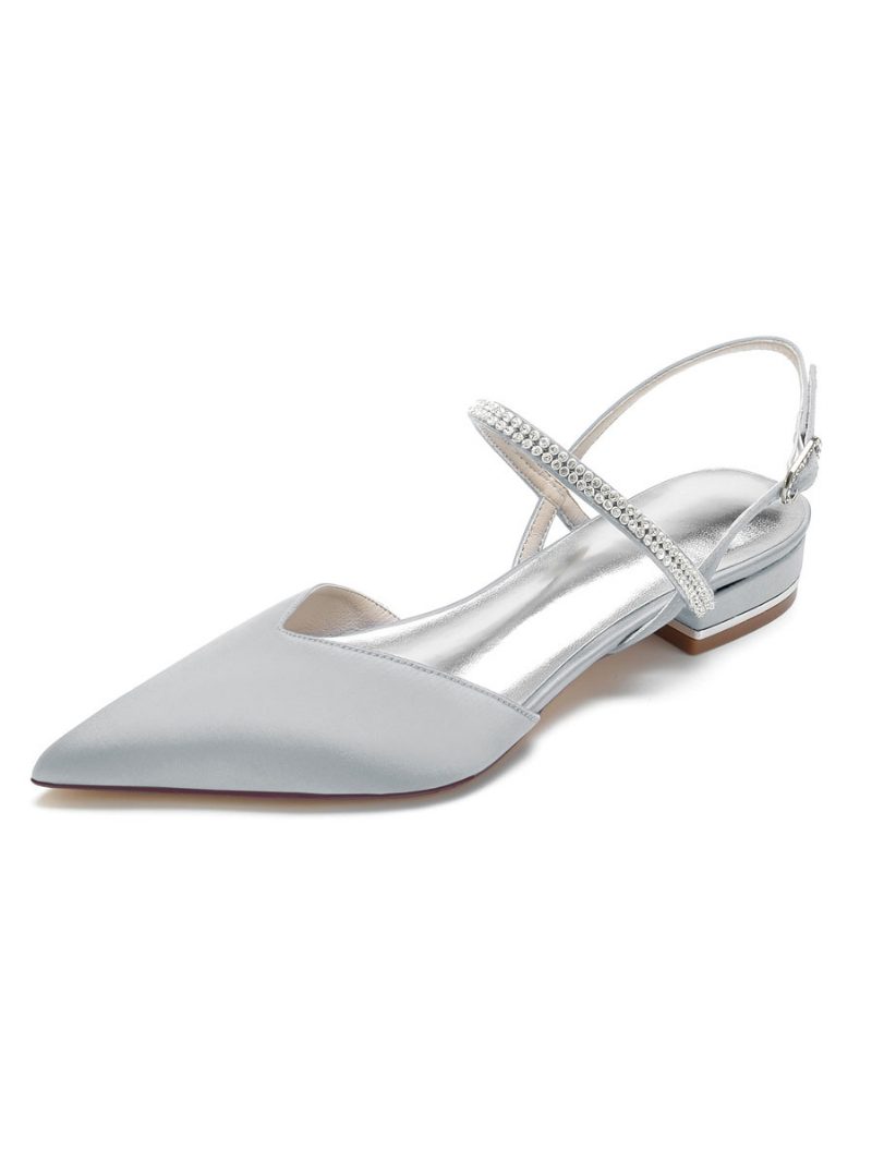 Mary Jane Slingback-brautschuhe Mit Strasssteinen Für Damen Aus Satin - Silber