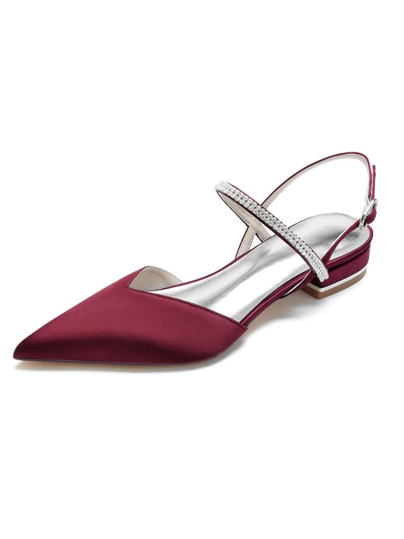 Mary Jane Slingback-brautschuhe Mit Strasssteinen Für Damen Aus Satin - Burgund