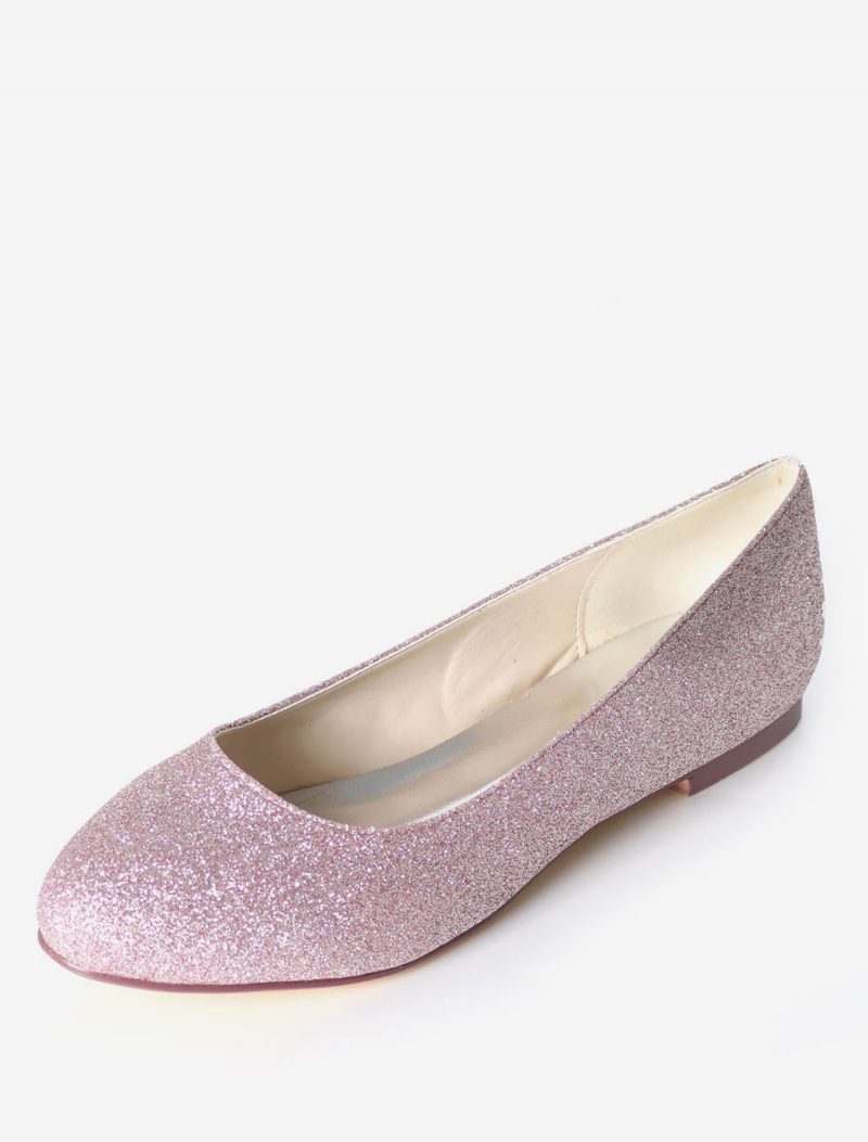 Silberne Hochzeitsschuhe Glitzer Runde Zehenpartie Slip-on-brautjungfernschuhe Damen-ballerinas - Flieder