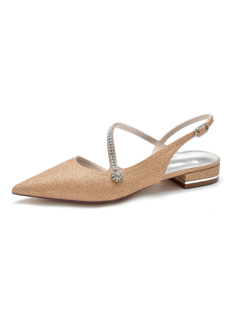 Slingback-braut-flats Für Damen Mit Strasssteinen Und Riemchen - Champagner