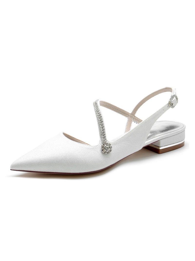 Slingback-braut-flats Für Damen Mit Strasssteinen Und Riemchen - Weiß