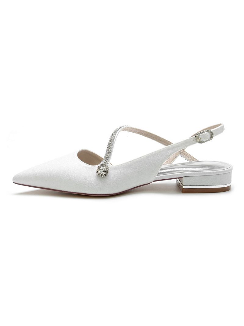 Slingback-braut-flats Für Damen Mit Strasssteinen Und Riemchen - Weiß