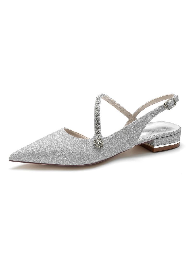 Slingback-braut-flats Für Damen Mit Strasssteinen Und Riemchen - Silber