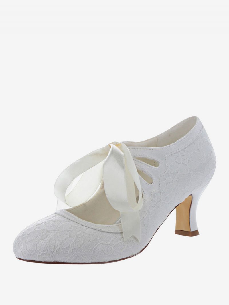 Vintage-hochzeitsschuhe Für Damen Spitze Mittelhoher Absatz Brautschuhe