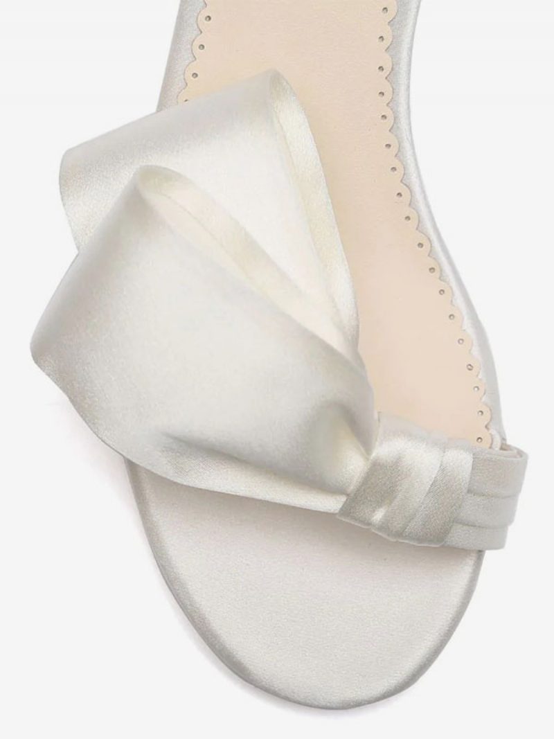 Weiße Brautsandalen Für Damen Satin Elegante Offene Zehenpartie Schleifen Knöchelriemen Blockabsatz Party- Und Hochzeitssandalen - Weiß