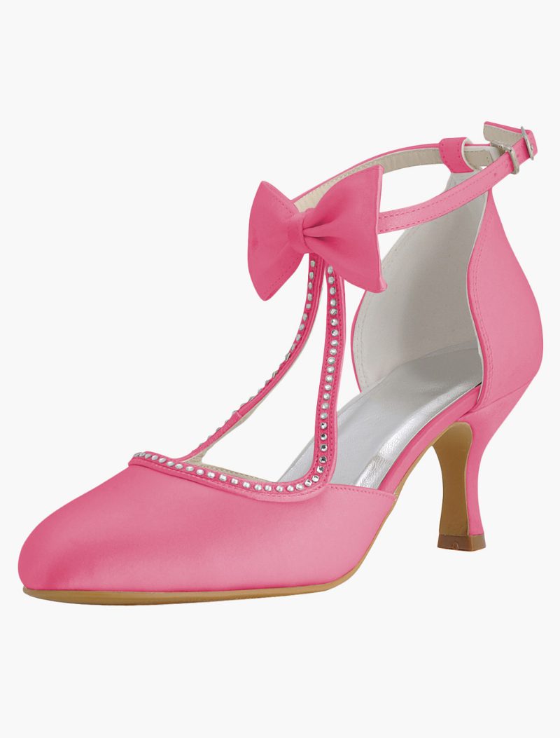 Weiße Hochzeitsschuhe Für Damen 2024. Satin Spitze Zehen Schleife Brautschuhe Vintage-hochzeitsschuhe - Rosa