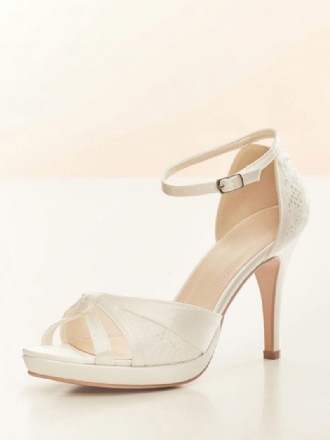 Weiße Hochzeitsschuhe Für Damen Peep-toe-brautpumps Mit Spitzendetail Und Knöchelriemen