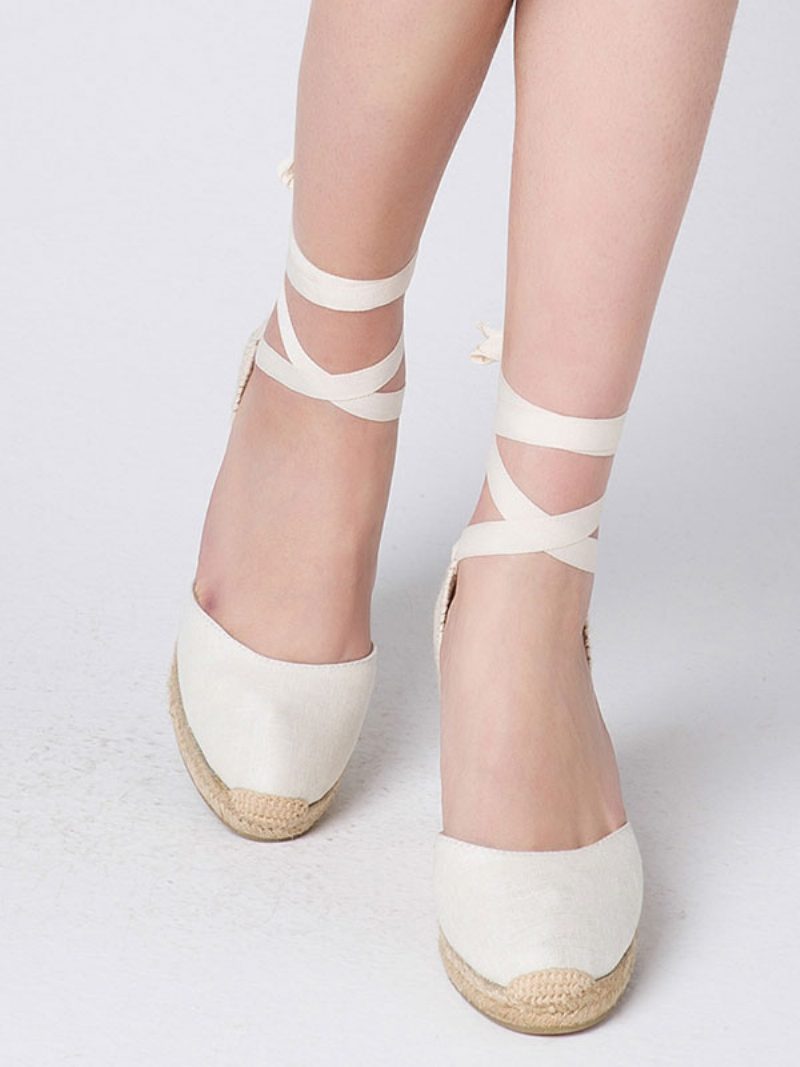 Weiße Hochzeitsschuhe Für Damen Wildleder-braut-espadrilles Mit Spitzer Zehenpartie Und Keilabsatz - Beige