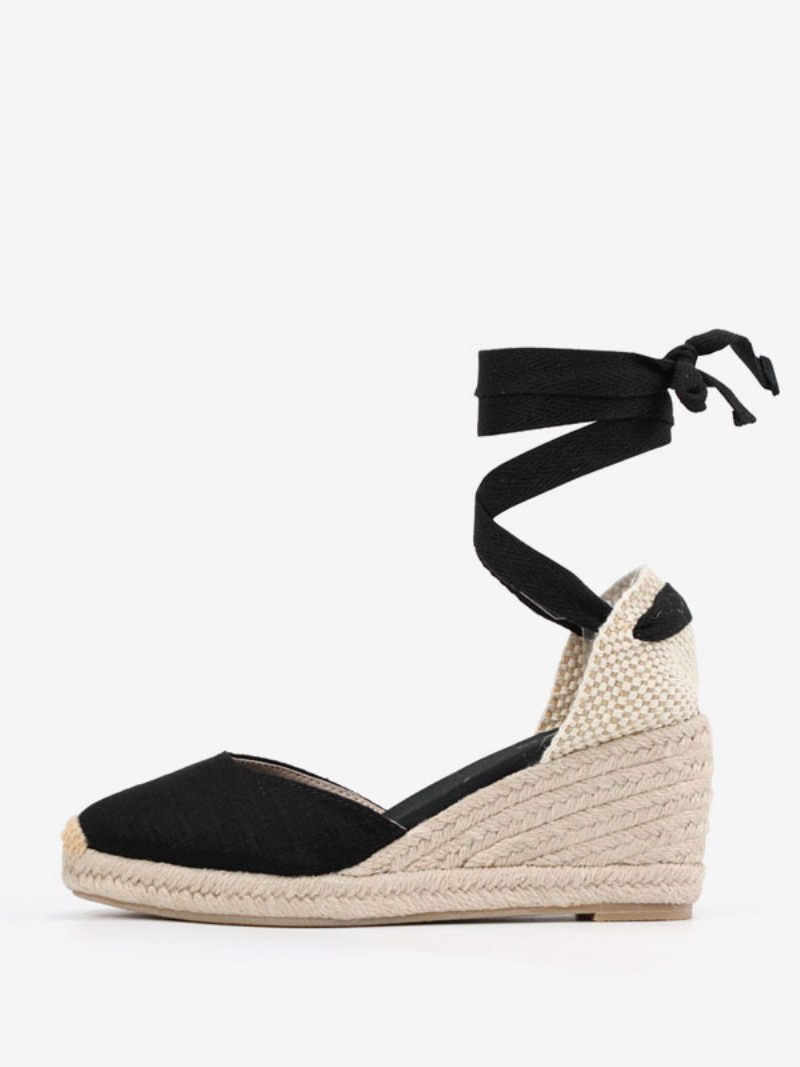 Weiße Hochzeitsschuhe Für Damen Wildleder-braut-espadrilles Mit Spitzer Zehenpartie Und Keilabsatz - Schwarz