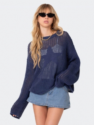 Damen-hohlpullover Mit Stern-rundhalsausschnitt Und Geripptem Tagespullover