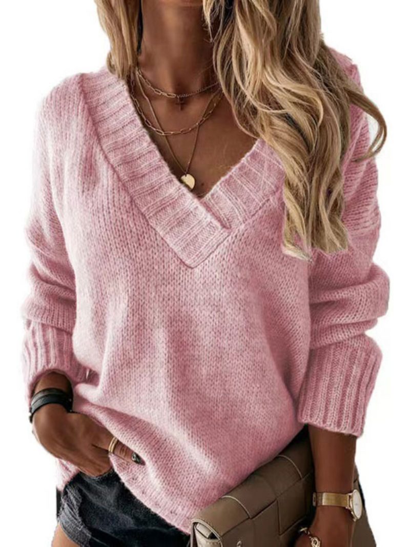 Damen-pullover Aprikose V-ausschnitt Lange Ärmel Acryl-pullover - Rosa