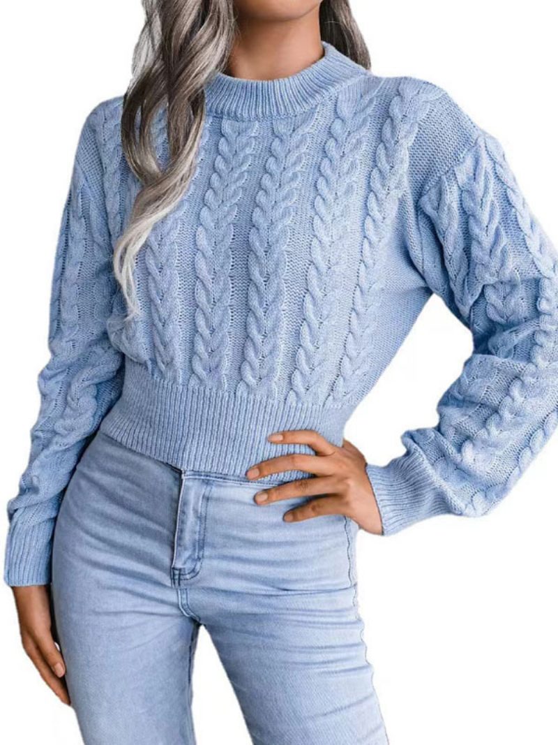 Damen-pullover Babyblau Mit Juwel-ausschnitt Langen Ärmeln Baumwollpullover - Babyblau