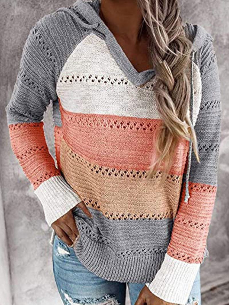 Damen-pullover Grauer Kapuzenpullover Mit Langen Ärmeln Und Kordelzug