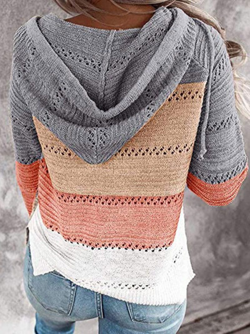 Damen-pullover Grauer Kapuzenpullover Mit Langen Ärmeln Und Kordelzug - Grau