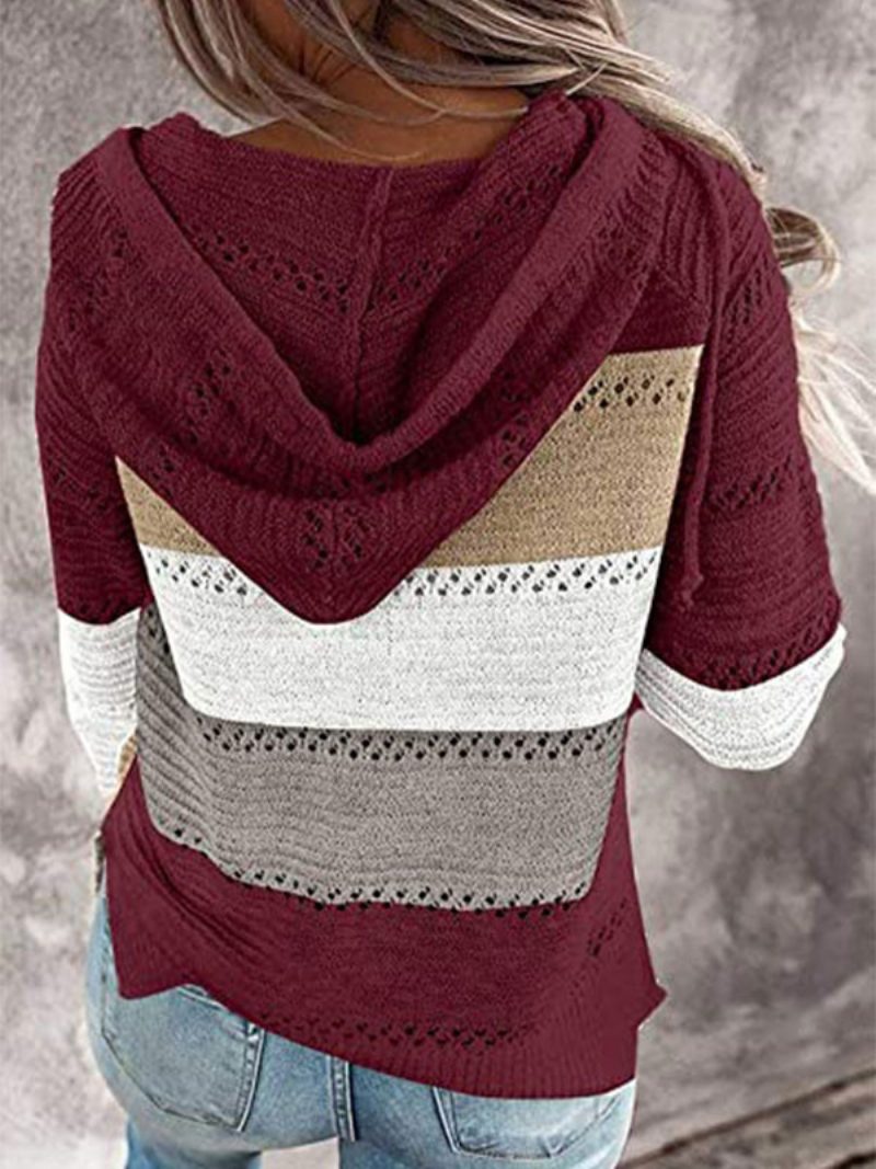 Damen-pullover Grauer Kapuzenpullover Mit Langen Ärmeln Und Kordelzug - Burgund