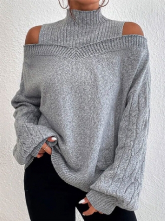 Damen-pullover Grauer Pullover Mit Hohem Kragen Und Langen Ärmeln