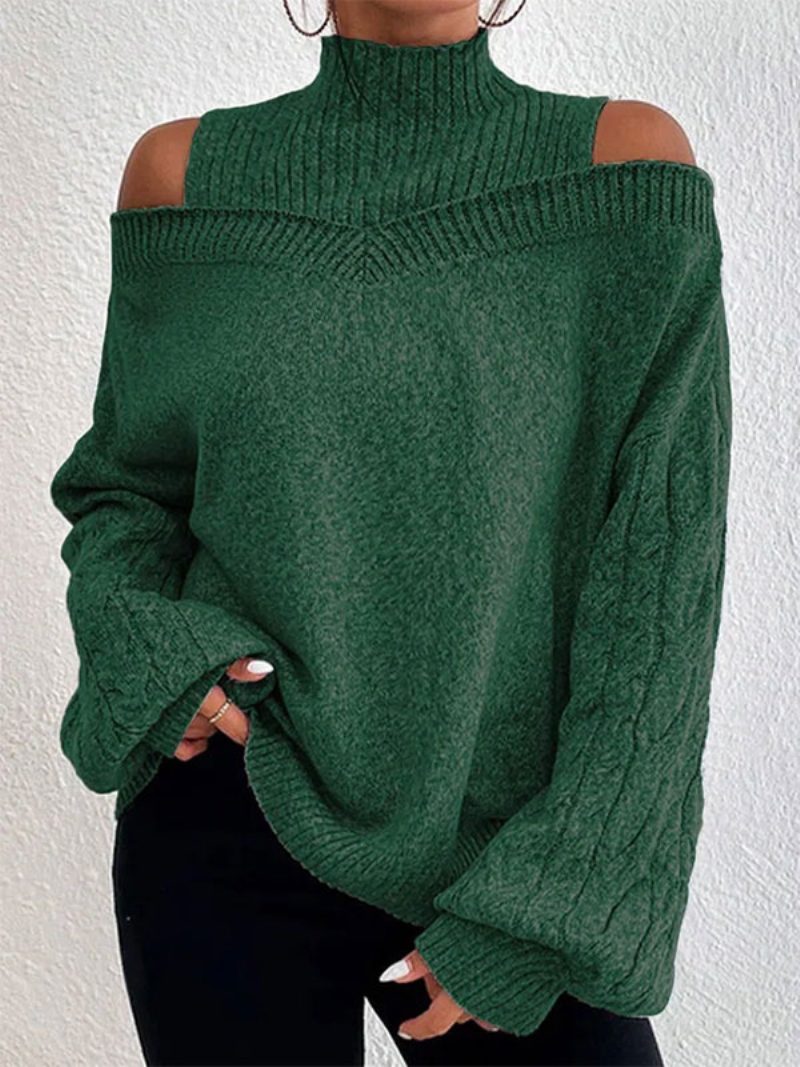 Damen-pullover Grauer Pullover Mit Hohem Kragen Und Langen Ärmeln - Grün