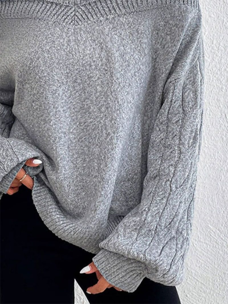 Damen-pullover Grauer Pullover Mit Hohem Kragen Und Langen Ärmeln - Grau