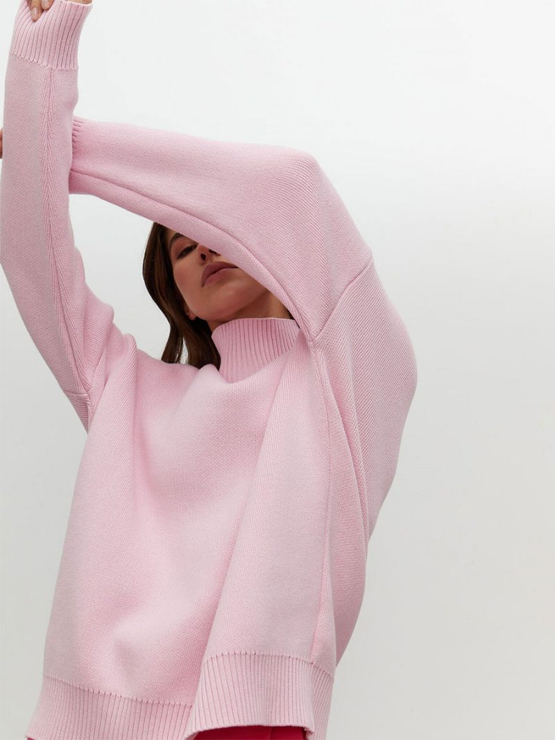 Damen-pullover Grün Hoher Kragen Lange Ärmel - Rosa