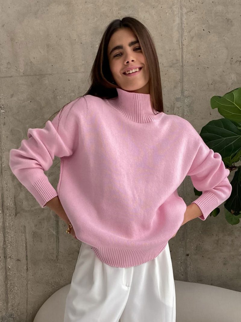 Damen-pullover Grün Hoher Kragen Lange Ärmel - Rosa