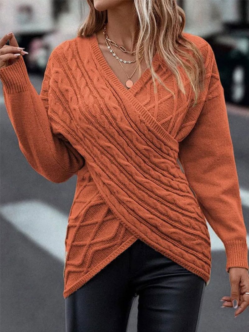 Damen-pullover Khaki V-ausschnitt Lange Ärmel - Orange