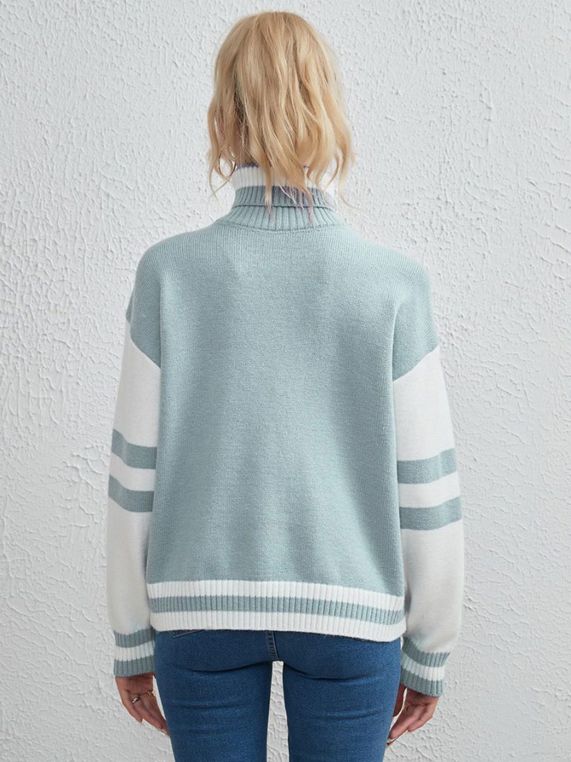 Damen-pullover Zweifarbig Rollkragenpullover Lange Ärmel - Hellhimmelblau