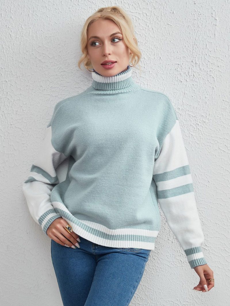 Damen-pullover Zweifarbig Rollkragenpullover Lange Ärmel - Hellhimmelblau