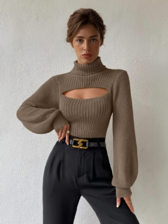 Gerippter Pullover Mit Hohem Kragen Ausschnittmanschette Sexy Für Damen