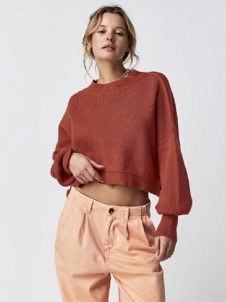 Gerippter Pullover Mit Überschnittener Schulter Und Langen Ärmeln Geschlitztes Crop-top Für Damen