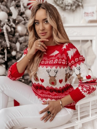 Hässlicher Pullover Rundhalsausschnitt Lange Ärmel Weihnachtsmuster Damenpullover