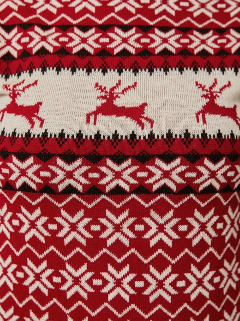 Kirschroter Pullover Für Damen Rollkragenpullover Mit Weihnachtsmuster - Rot