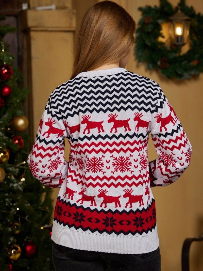 Paar 2024 Weihnachten Gestrickte Weihnachtspullover Für Damen - Weiß