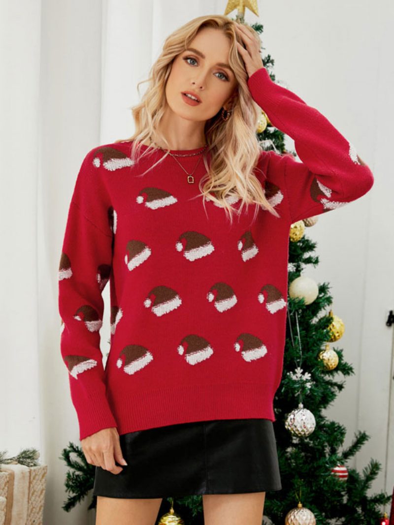 Pullover Für Frauen 2024 Weihnachtsstrickpullover Tops - Rot