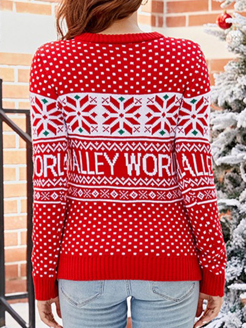 Ugly Sweater Weihnachtsbaum Schneeflocke Rippstrickpullover Für Damen - Rot