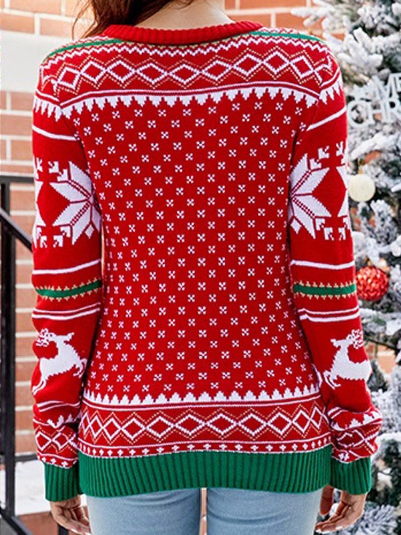 Ugly Sweater Weihnachtsbaum Schneeflocke Rippstrickpullover Für Damen - Weiß