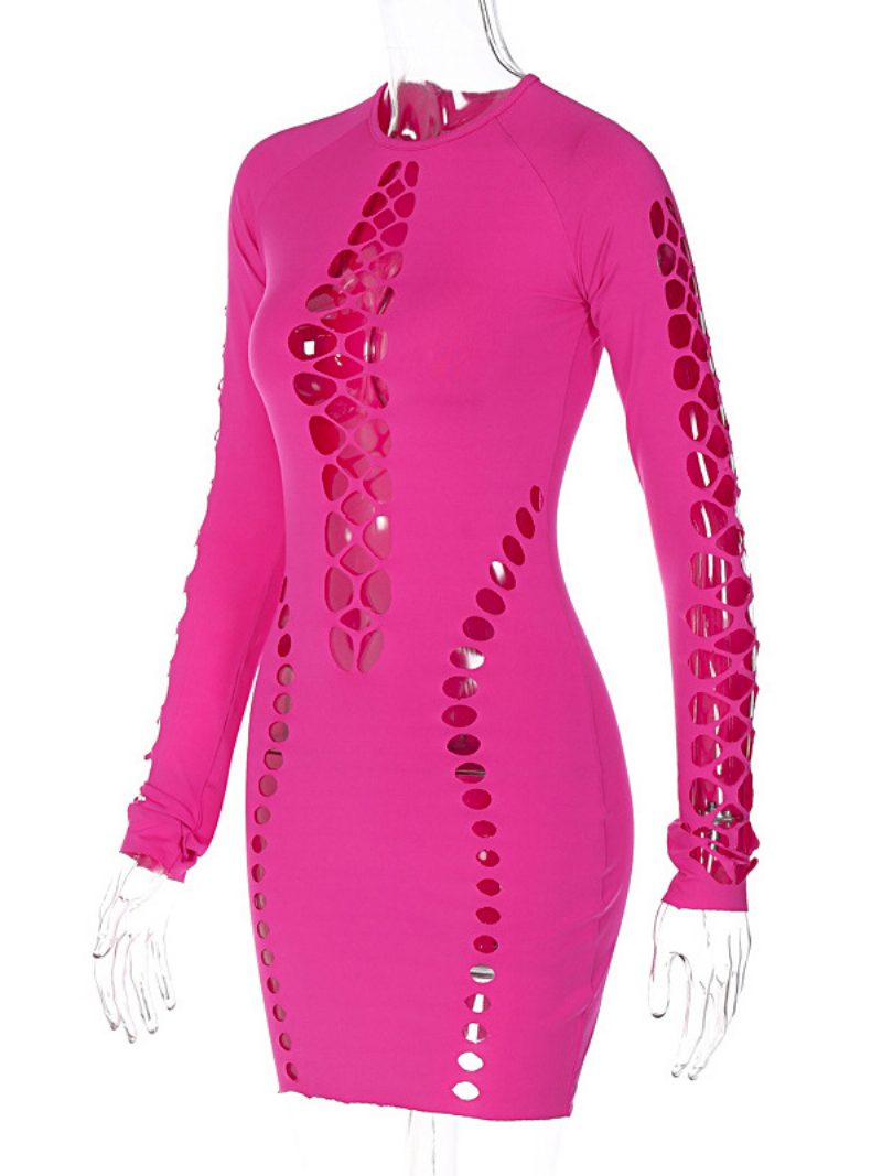 Damen-clubkleid Mit Juwel-ausschnitt Sexy Ausschnitt Langen Ärmeln Rosafarbenes Sexy-kleid - Rose