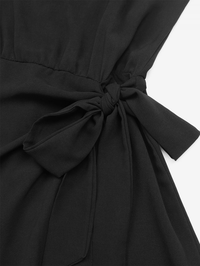 Damen Neckholder-kleid Ärmellos Mit Gürtel Ausschnitt Asymmetrisch Lässig Kurze Kleider - Schwarz