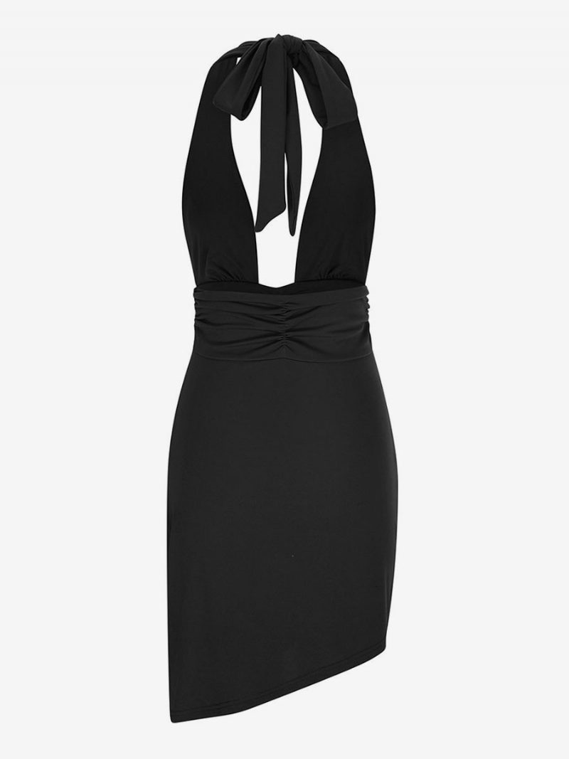 Damen-sommerkleid Neckholder Plissiert Umwandelbar Rot Extra Kurzes Strandkleid - Schwarz