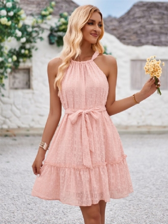 Kurzes Neckholder-kleid Für Damen Mit Gürtel Geknotet Gestuft Sommer- Und Alltags-freizeitkleider