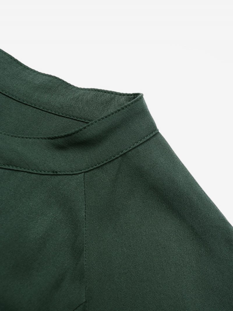 Damen-hemdkleid Kurze Ärmel Gürtel Ringdetails Knöpfe Sommer-midi-kleider - Jägergrün