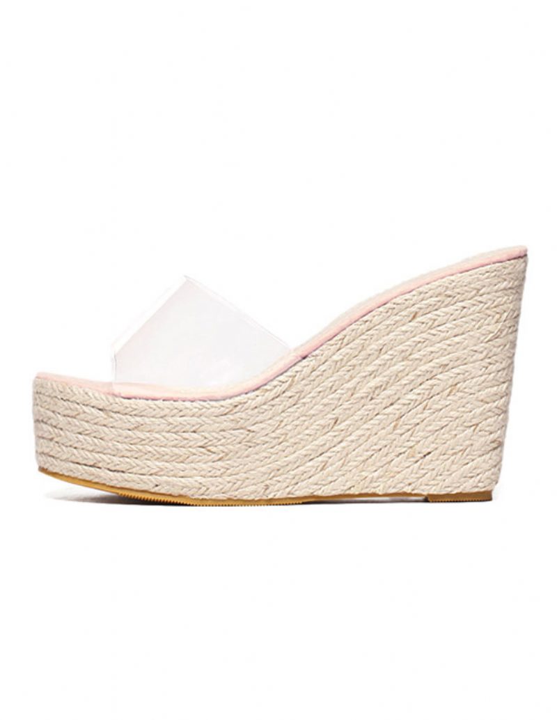 Aprikosenkeil-sandalen Für Damen Transparente Peep-toe-mule-espadrille-wedges - Rosa