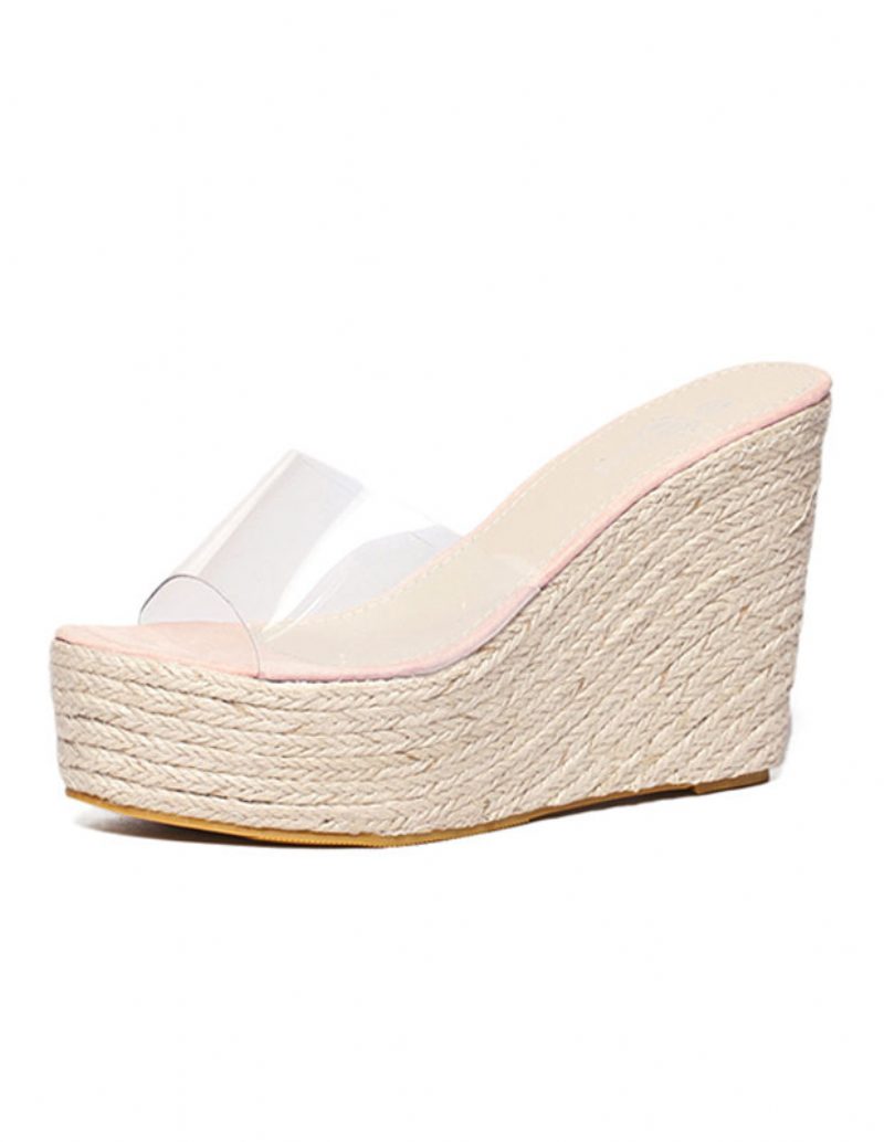 Aprikosenkeil-sandalen Für Damen Transparente Peep-toe-mule-espadrille-wedges - Rosa