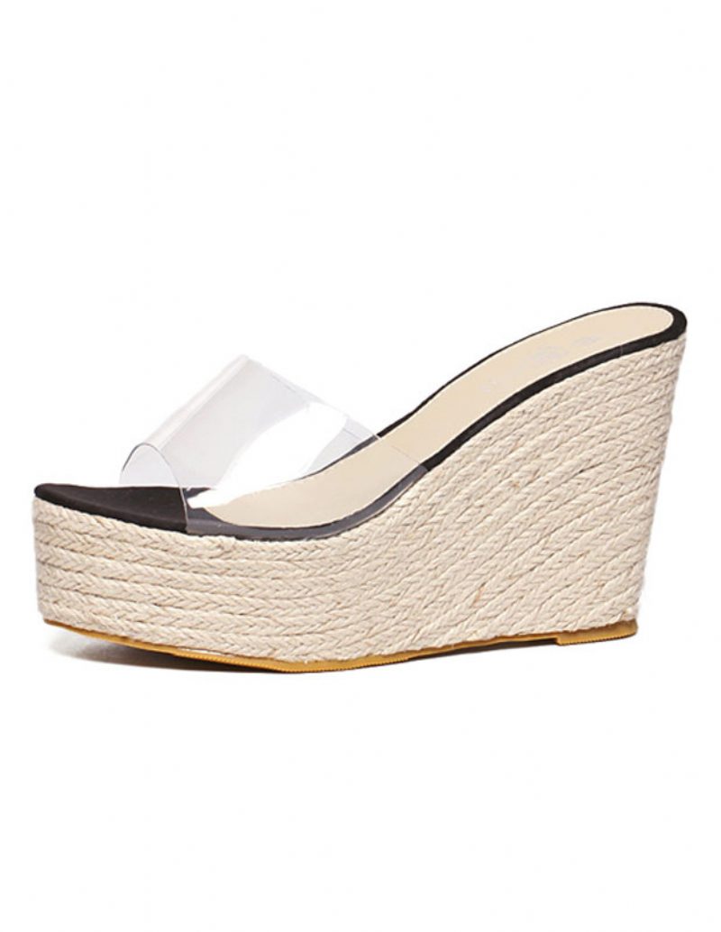 Aprikosenkeil-sandalen Für Damen Transparente Peep-toe-mule-espadrille-wedges - Schwarz