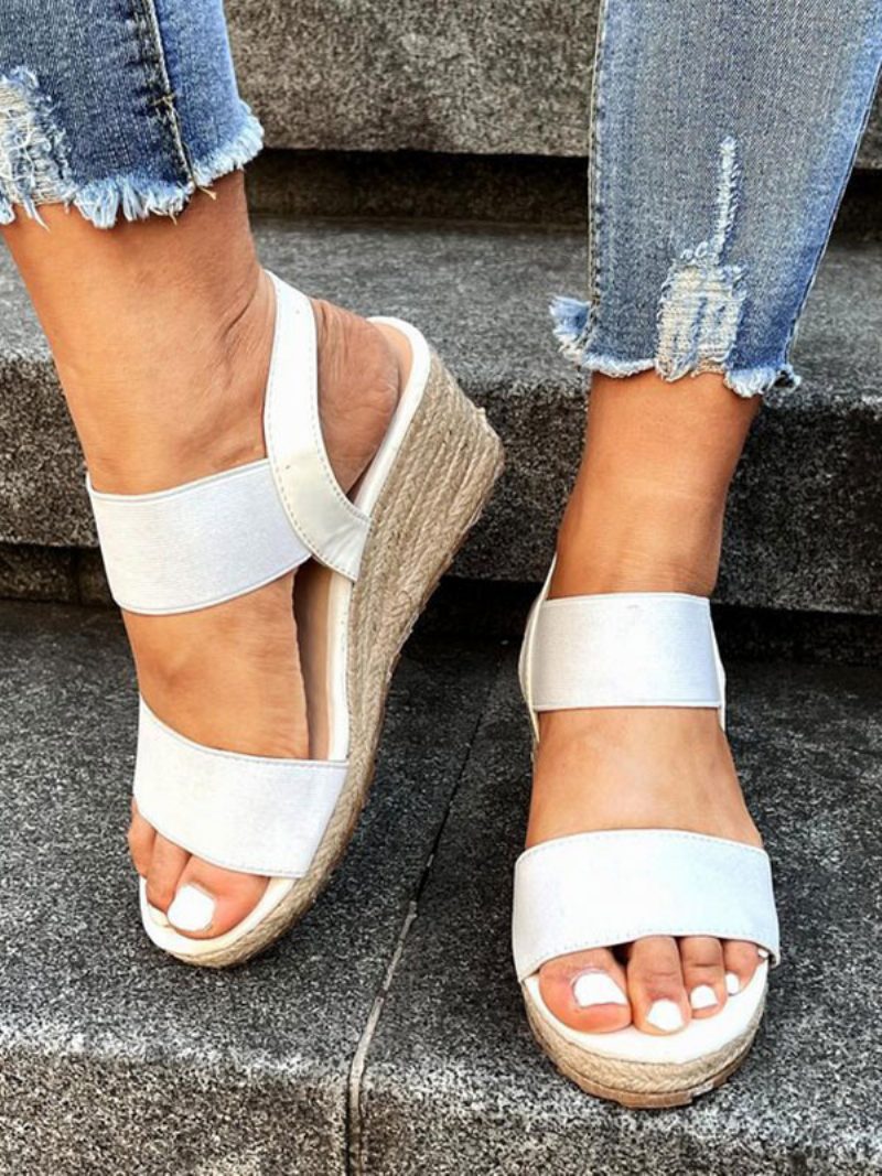 Damen-espadrilles-sandalen Mit Keilabsatz Street Wear Pu-leder Offene Zehen-espadrilles-sandalen - Weiß